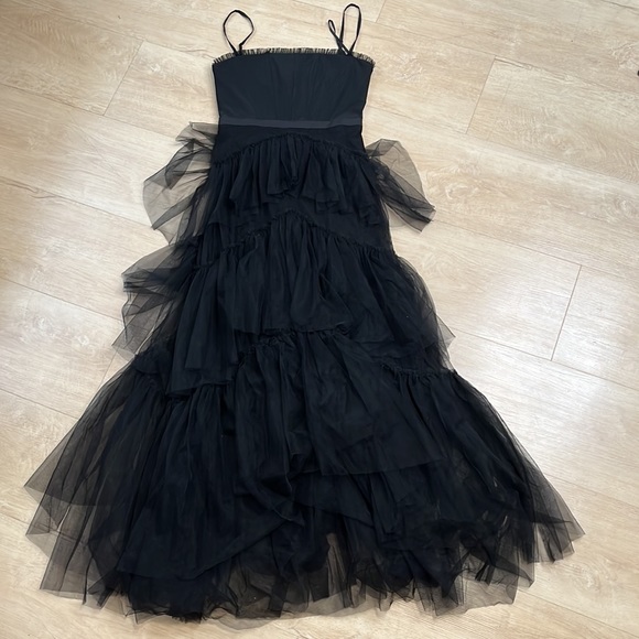 Betsy & Adam Illusion Tiered Ruffle Tulle Square Neck Corset Mesh Gown 2 0990 - Picture 5 of 9